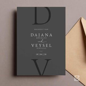 Invito a nozze moderno / Düğün Davetiyesi con tipografia monocromatica "Dajana"