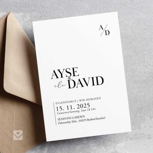 Invito a nozze moderno / Düğün Davetiyesi con semplice tipografia "Ayşe"