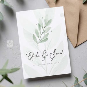 Invito a nozze naturale / Düğün Davetiyesi con motivo a foglia verde "Eliseo"