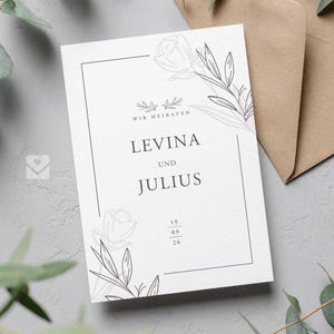 Elegante huwelijksuitnodiging / Düğün Davetiyesi met delicaat bloemdessin "Levina"