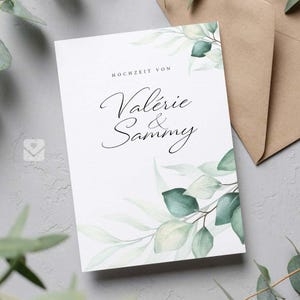 Invito a nozze naturale / Düğün Davetiyesi con elegante motivo a foglie "Valérie"