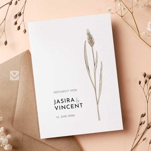 Invito di nozze minimalista con motivo a grana fine in beige "Jasira"