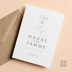Huwelijksuitnodiging / Düğün Davetiye met eenvoudige geschetste bloemenillustratie "Hazal"