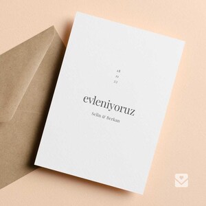 Tarjeta de invitación de boda minimalista / Düğün Davetiyesi en diseño elegante "Selin"