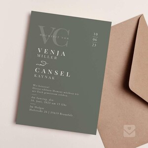 Invitación de boda/Daveitye en un verde sencillo con la elegante tipografía "Venja".
