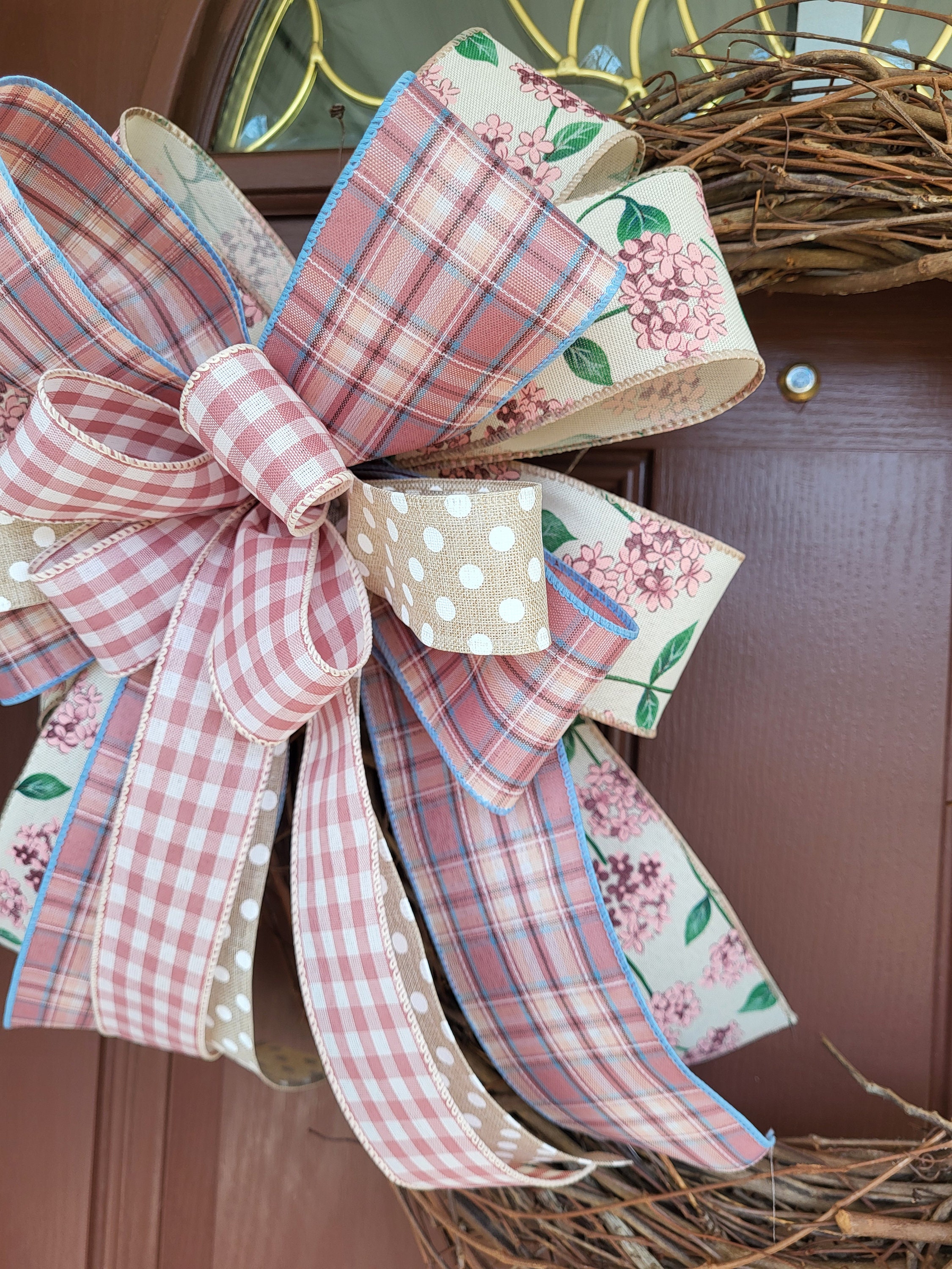 Pink Wreath Bow, Spring Floral Bow for Wreath, Premade Decorative Bow ...