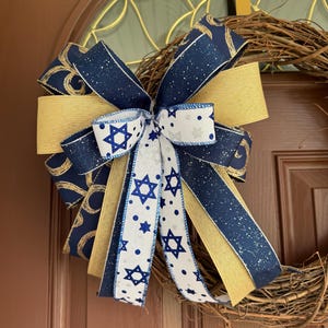 Hanukkah bow, Passover Decor, Passover Decoration, Passover Bow, Blue Bow, Hanukkah decor, Wreath Bow, Star of David, Israel Support Bow