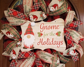 Gnome Christmas wreath, Christmas wreath, Farmhouse Christmas decor, Christmas decoration, Holiday wreath, Gnome for the holidays