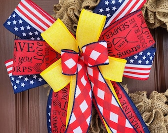 Marine bow for wreath, Deployment bow, Marine Corps wreath bow, Military door hanger bow, Army bow, Wreath bow, Air Force Bow, Soldier Gift