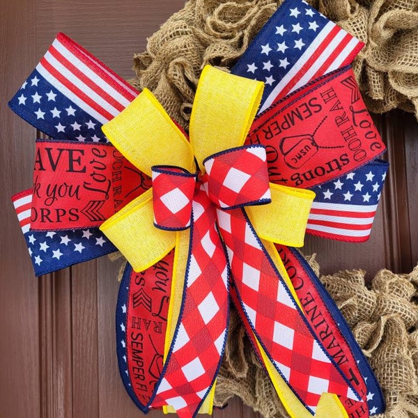 Marine bow, Deployment bow , Marine Corps wreath bow, Bow for wreath, Military door hanger bow, Army bow, Wreath bow, Air Force Bow, Soldier