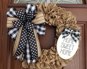 Wreaths for front door, Home sweet home wreath, Burlap wreath, Farmhouse wreath, Everyday wreath, Year round wreath, Neutral Wreath, Neutral