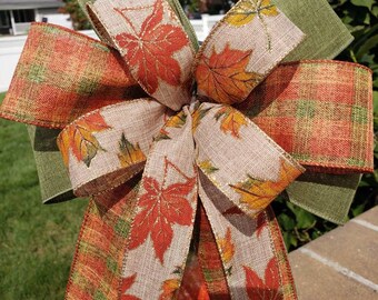 Fall bow, Wreath bow, Fall decor, Autumn decor, Fall lantern bow, Fall decoration, Thanksgiving bow, Fall Lamppost bow, Plaid print fall bow