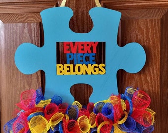 Autism Wreath, Autism Mom, Autism Acceptance, Autism Awareness wreath, Autism Door wreath, Autism Puzzle Piece, Wreath for front door