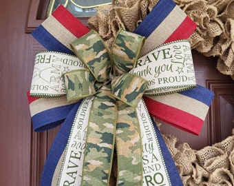 Army bow for wreath, Army wreath bow, Deployment Bow, Military bow, Lantern bow, Premade Patriotic bow, Gift bow,  Patriotic Home Decor