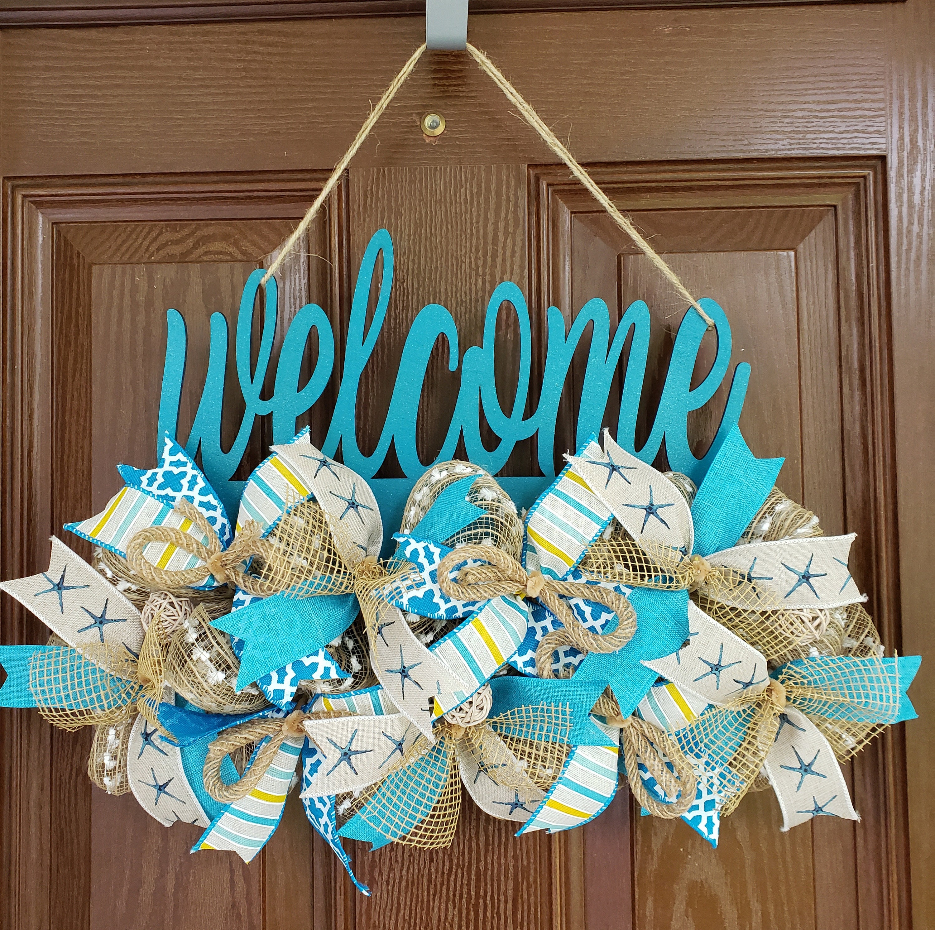 Beach Wreath, Beach Door Hanger, Small Beach Door Decor, Coastal Home Decor, Beach house decor, Summer wreath, Year round door hanger, Gift