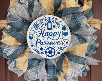 Passover Decoration, Passover Decor, Passover Wreath, Passover Door Hanger, Jewish Wreath for Front Door, Passover Sign, Happy Passover Gift