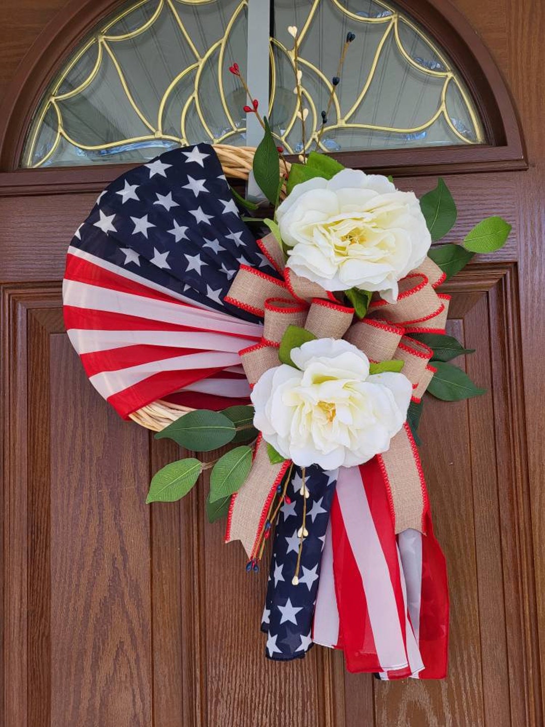 Flag Wreath, Patriotic Floral Grapevine Wreath, July 4th Wreath ...