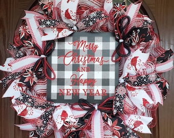 Christmas Wreath, Buffalo plaid Christmas Wreath, Farmhouse Christmas Wreath, Buffalo Check Wreath, Merry Christmas and A Happy New Year