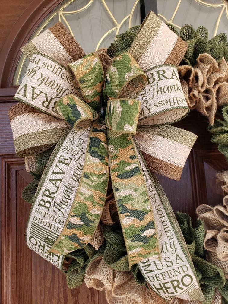 Army bow, Army bow with tails, Army wreath bow, Bow for wreaths, Military door hanger bow, Lantern bow, Wreath bow, Decorative bow, Gift bow