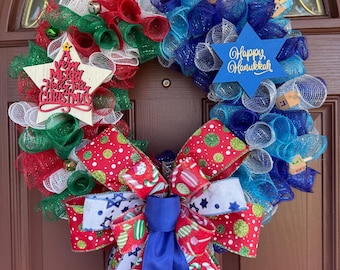 Chrismukkah, Christmas Hanukkah Wreath, Hanukkah Christmas Decor