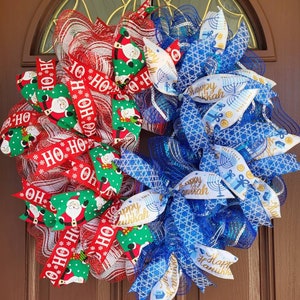 Chrismukkah, Christmas Hanukkah wreath, Interfaith Holiday wreath, Interfaith home decor, Front door holiday wreath, Mixed faith holiday image 1