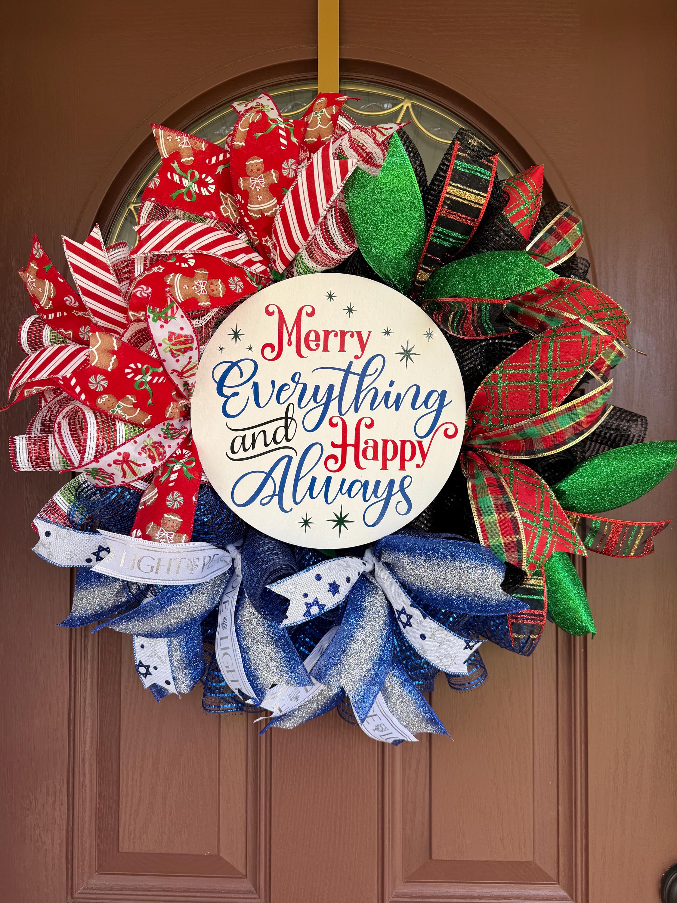 Interfaith Christmas Hanukkah Kwanzaa Holiday Wreath, Merry
