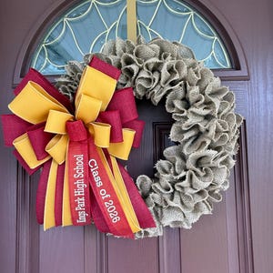 Graduation Wreath, Class of 2026 Wreath w Bow, Custom Graduation Decor, College Bed Party, Graduation Decoration, Graduation Door Hanger