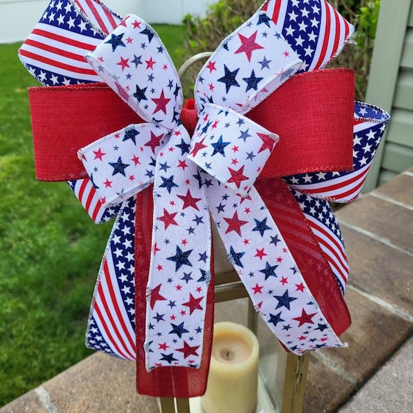 Patriotic bow, Wreath bow, Patriotic Americana decor, Red white blue bow, July 4th, Memorial Day bow, Decorative bow, Gift bow, Military bow