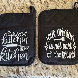 Pot Holders with Pocket and Endearing, Mother’s Day Gift, Funny Pot Holder, Funny Cooking Gift, Chef Gift, Kitchen Decor, Sassy Oven Mitt