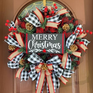 Christmas Wreath, Buffalo plaid Christmas Wreath, Farmhouse Christmas Wreath, Buffalo Check Wreath, Merry Christmas Wreath