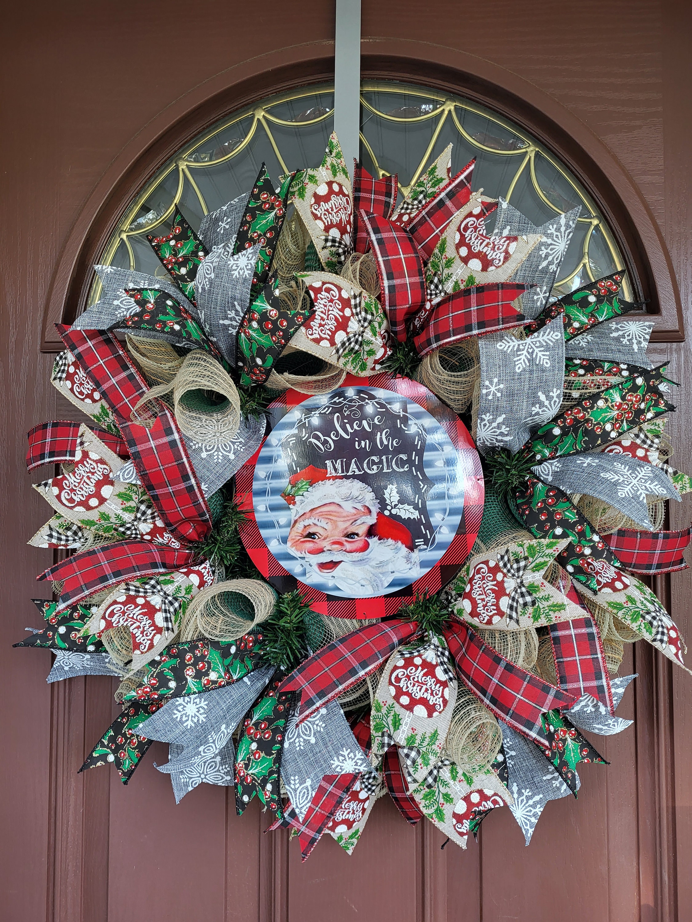 Christmas Wreath, Vintage Santa Wreath, Believe in the Magic of