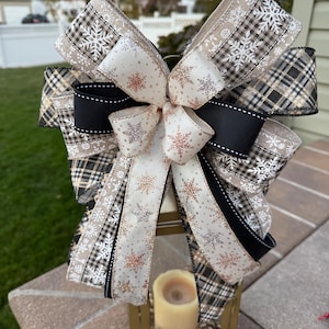 Winter bow for Wreath, Winter not Christmas bow, Farmhouse bow, Christmas decor, Gift bow, Tree topper bow, Lantern bow, All Winter Decor