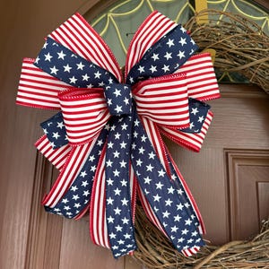 Patriotic Bow for Wreath, American Bow, Red White and Blue Bow, July 4th Wreath Bow, 4th of July bow, Red Premade Decorative bow, Stars and