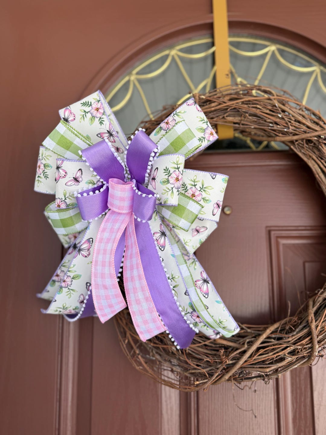 Floral Bow for Wreath, Cottage Style Floral Wreath Bow, Pink Spring ...