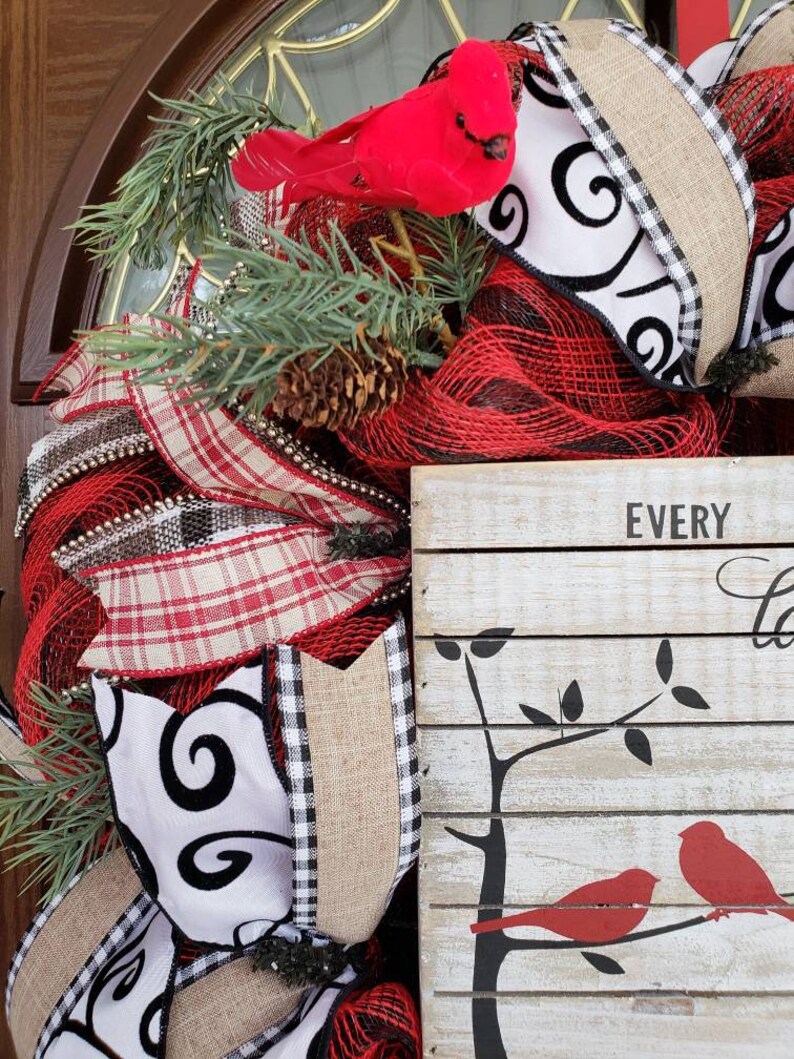 Every love story is beautiful but ours is my favorite cardinals red and black wreath Valentine/'s Day wreath bridal gift cardinal wreath