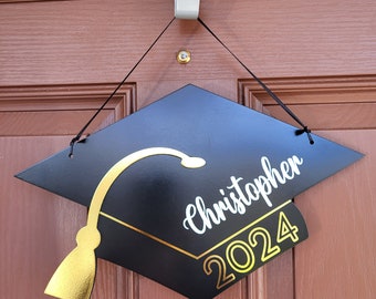 Personalized Graduation Sign, Class of 2024 Decoration, Graduation Cap, Custom Graduation Sign, Grad Door Sign,  Graduation Cap Door Hanger