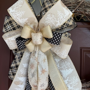 Winter bow for Wreath, Winter not Christmas bow, Farmhouse bow, Christmas decor, Gift bow, Tree topper bow, Lantern bow, All Winter Decor