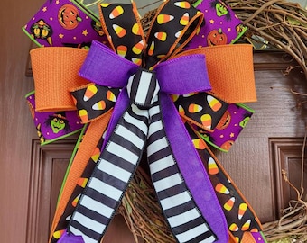 Halloween bow for wreath, Halloween Wreath bow, Witch bow, Gift basket bow, Halloween decoration, Mailbox bow, Banister Bow, Premade Lantern