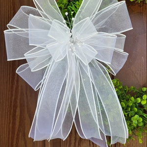 Wedding bow, Pew Bows for Wedding, Bridal bow, Wedding aisle decor,  White wedding bow, Bow for wreath, White bow, Church Pew Bow, Long Tail