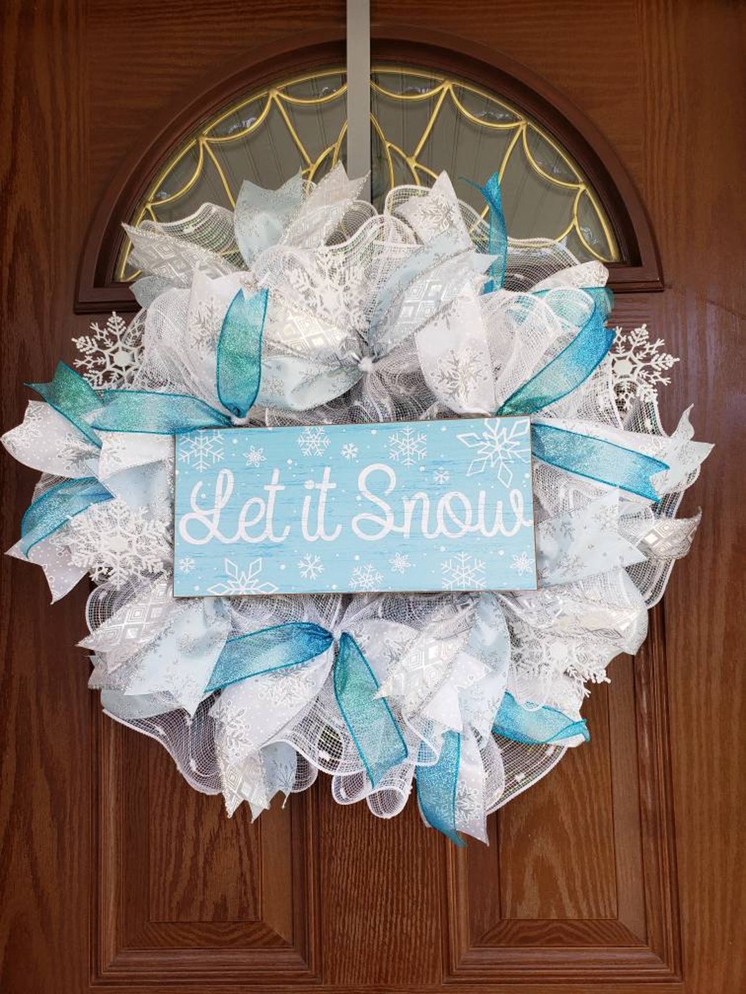 Winter Wreath, Blue and White Wreath, Blue Wreath, Winter Decor, Let It ...