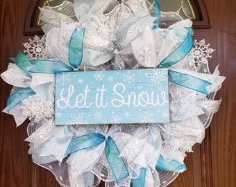 Winter wreath,  Blue and white wreath, Blue wreath, Winter decor, Let it snow wreath, January wreath,  Winter not Christmas wreath