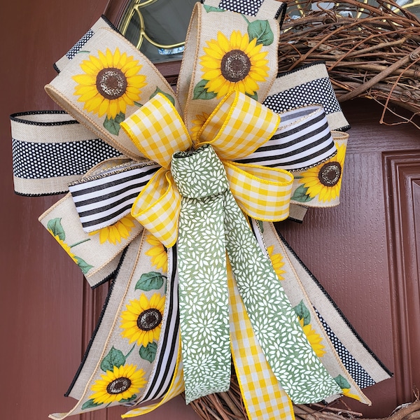 Bow for wreaths, Sunflower Bows, Spring Bow, Sunflower Bow, Wreath Bow, Lantern Bow, Basket Bow, Decorative Bow, Summer Bow, Door Hanger Bow