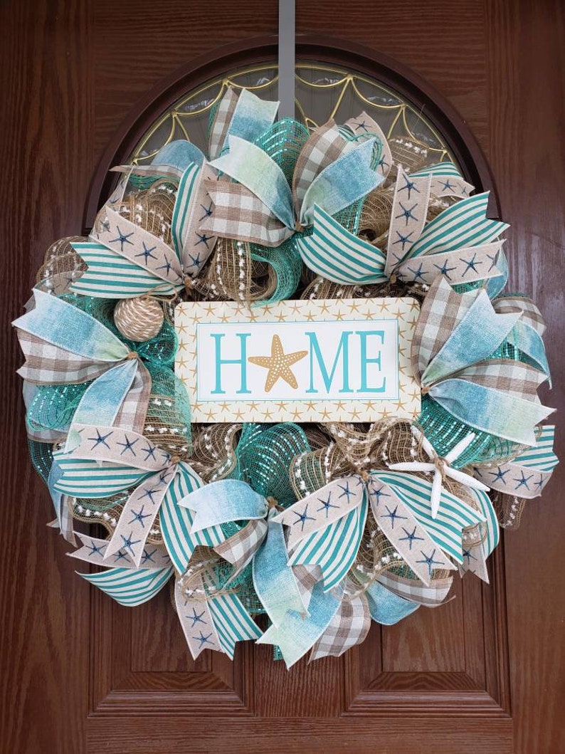 Beach Wreath for Front Door Coastal Wreath Beach House Etsy