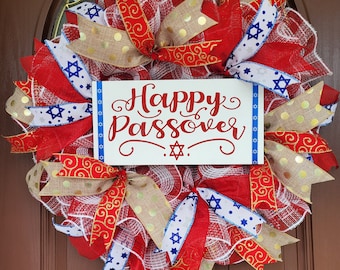 Passover Wreath, Passover Decoration, Passover Door Decor, Passover Door Hanger, Jewish Wreath for Front Door, Passover Sign, Happy Passover