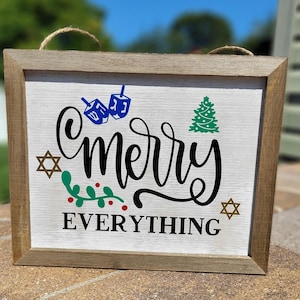Chrismukkah Sign, Merry Everything Sign, Christmas Hanukkah Sign, Interfaith holiday sign, Holiday sign, Holiday gift, Christmukkah Decor