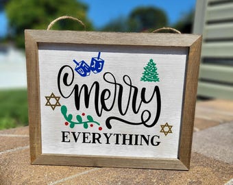Letrero de Chrismukkah, Letrero de Feliz Todo, Letrero de Navidad de Hanukkah, Letrero festivo interreligioso, Letrero festivo, Regalo navideño, Decoración de Christmukkah