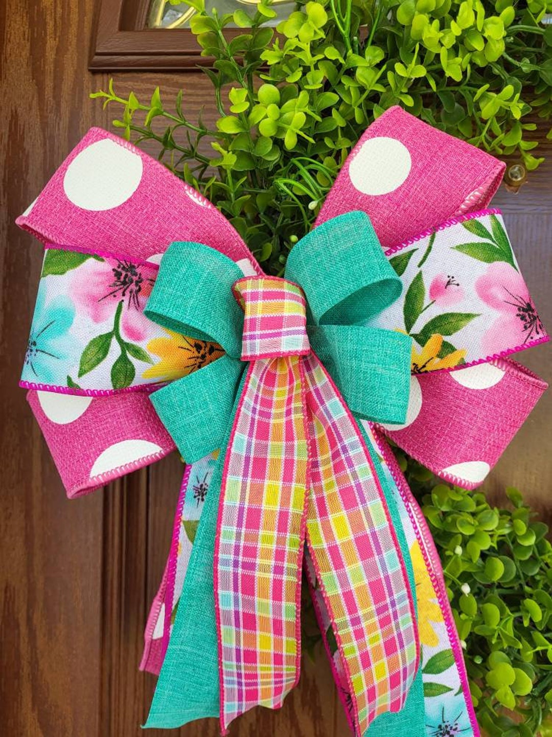 Summer Bow, Spring Bow With Tails, Decorative Bow, Bow for Wreaths