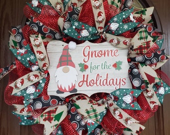 Christmas wreath, Gnome wreath, Christmas gnome decor, Holiday wreath, Gnome for the holidays, Front door wreath, Rustic Christmas wreath