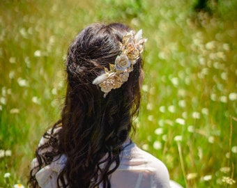 Boho Bridal Hair Comb, Bridal Hair Accessories, Preserved Dried Flower Hair Piece
