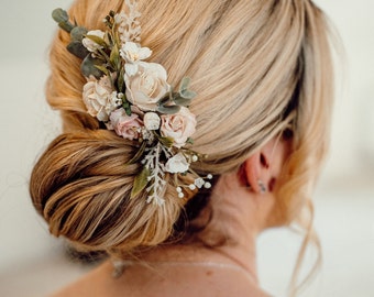 Flower Hair Comb, Blush, Pink and White Floral Hair Comb, Bridal Hair Piece